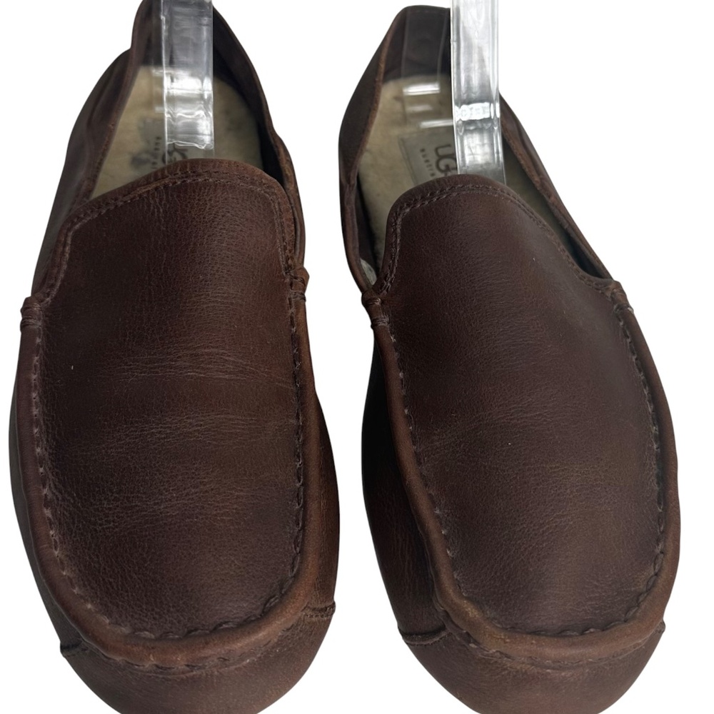 UGG Hunley Loafers Shoes Mens Sz 9 Shearling Lined Brown Leather Driving Mocs - Picture 4 of 9